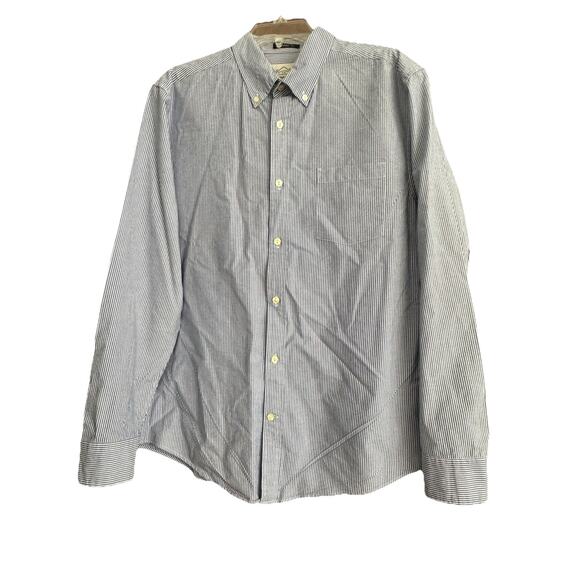 St Johns Bay Button Up Shirt Mens Medium Long Sleeve Blue Striped Classic Fit - Picture 1 of 11